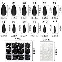 Vista 2 de 240 uñas postizas a presión con diseño de almendra de longitud media, uñas negras mates con diseño de almendra, puntas de uñas postizas cortas