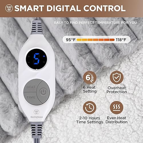Miniatura 2 de Westinghouse Manta eléctrica con calefacción, piel sintética de lujo súper acogedora y sherpa con 6 niveles de calefacción y apagado automático de 2