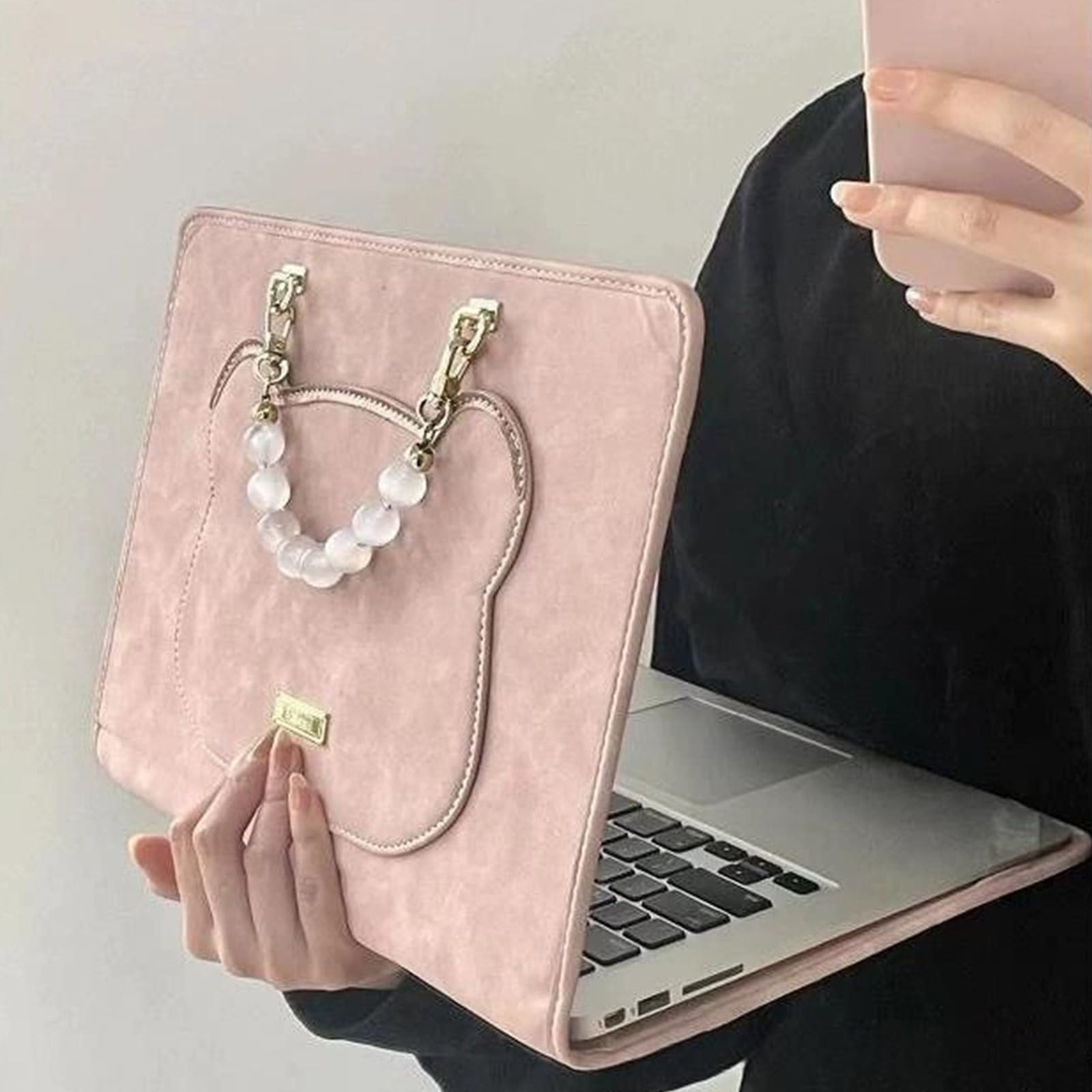Custodia Protettiva Rosa per Computer Portatile, Custodie Laptop Borsa con Maniglia, Borsa Porta Pc Donna in Pelle PU Custodia da Trasporto, per Studenti e Professionisti