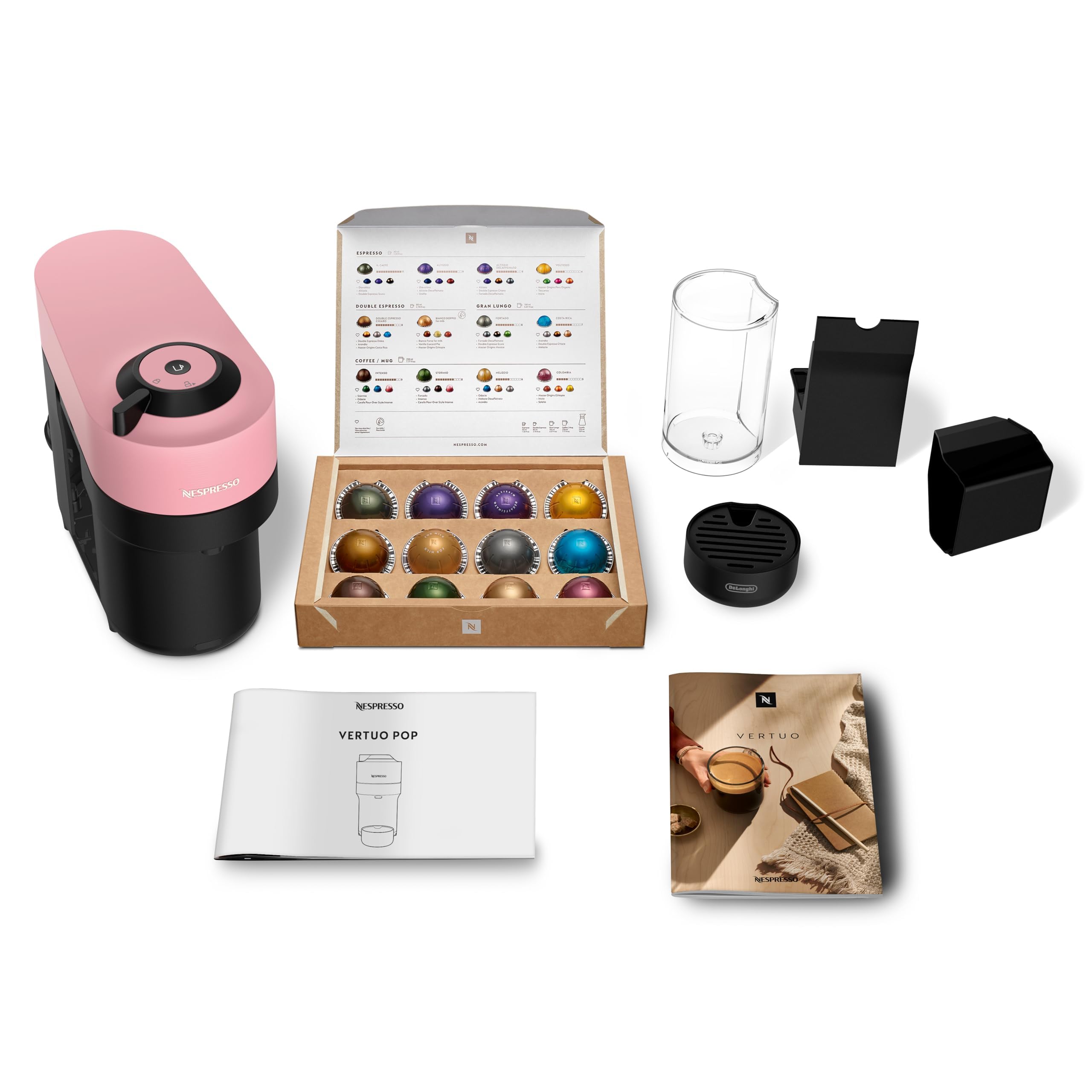De'Longhi Nespresso Vertuo Pop – Cafetera de Cápsulas, Tecnología Centrifusion, 4 Tamaños de Taza, Set de 12 Cápsulas Incluido, Rosa (ENV90.P) | Cafetera de 4 tazas, reconocimiento de código de barras, funcionamiento con un solo toque, diseño compacto, ce