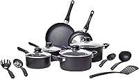 Amazon Basics 15-Piece Nonstick Cookware Set: Pots, Pans, Utensils, Even Heat Distribution, Stay-Cool Handles, Black