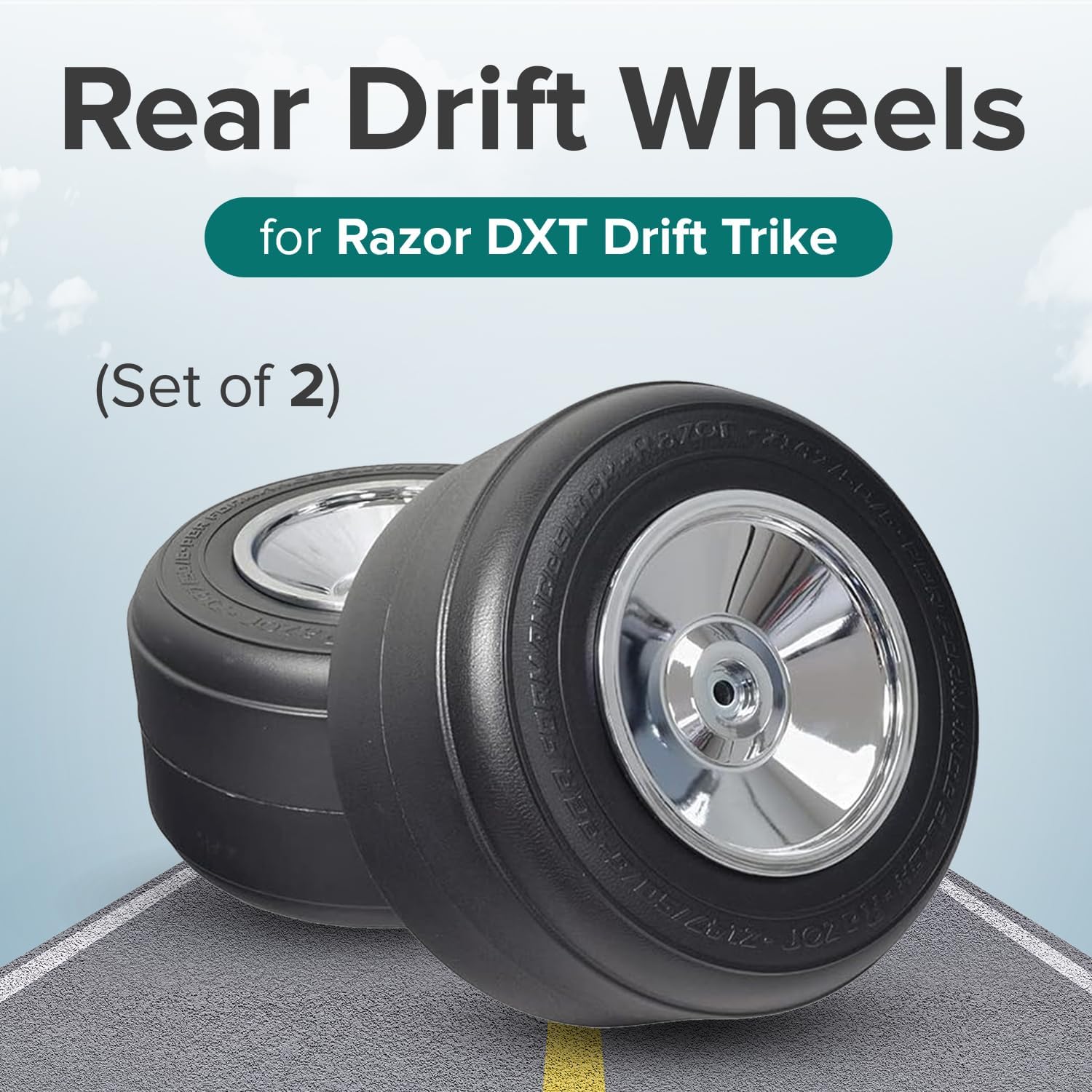 AlveyTech Rear Drift Wheels for the Razor DXT Pedal-Powered Drift Trike (Set of 2) - Replacement Pair 10" Wheel with Slick Tires for Non-Electric Power DXT Tricycle Model Only (W20030501048)