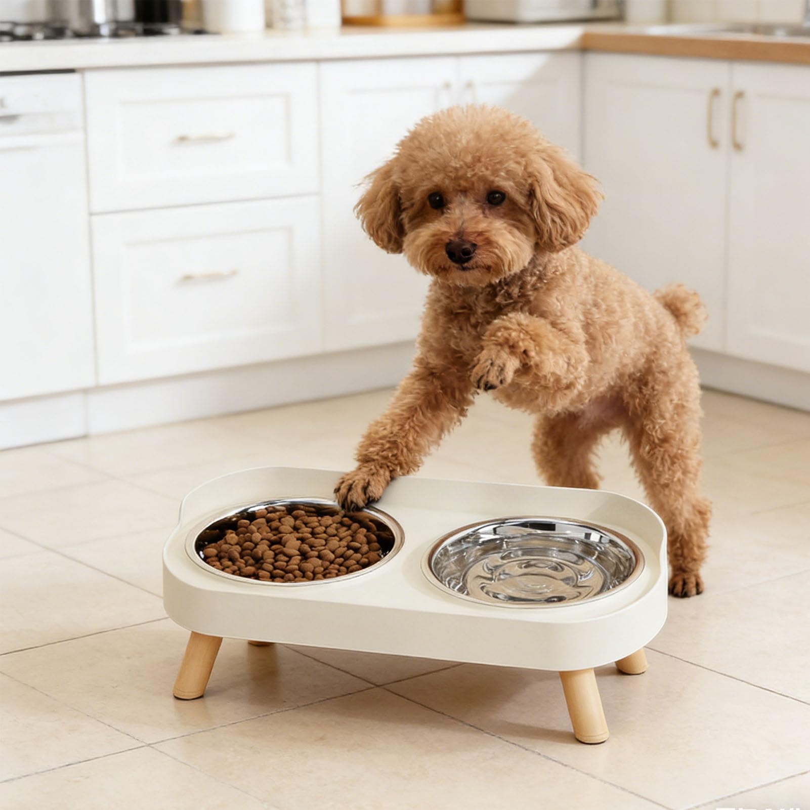 Fockety Comederos elevados para Perros, Juego de comederos y bebederos elevados de Acero Inoxidable con Soporte Antideslizante, para Perros pequeños y medianos Gatos Adultos