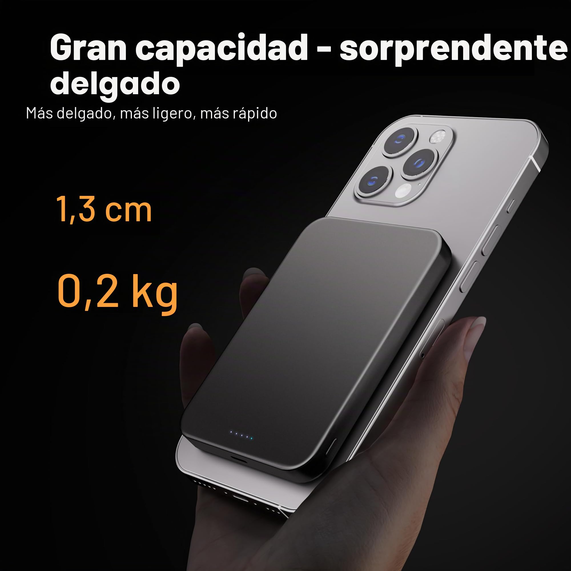 Kstime Banco de energía magnético, 10000 mAh, 14 mm, diseño de titanio ultrafino, PD20W, cargador portátil inalámbrico con entrada y salida USB-C, compatible con iPhone 17/16/15/14/13/12 Series
