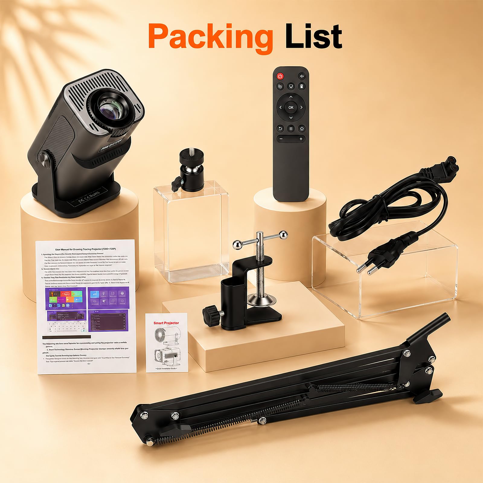 Zeichenprojektor 720P HD mit Fernbedienung, Zeichnen Projektor für Künstler, Tragbarer Skizzenprojektor mit WLAN & Auto Trapezkorrektur, Projektionsfläche einstellbar, für Malerei Kalligraphie