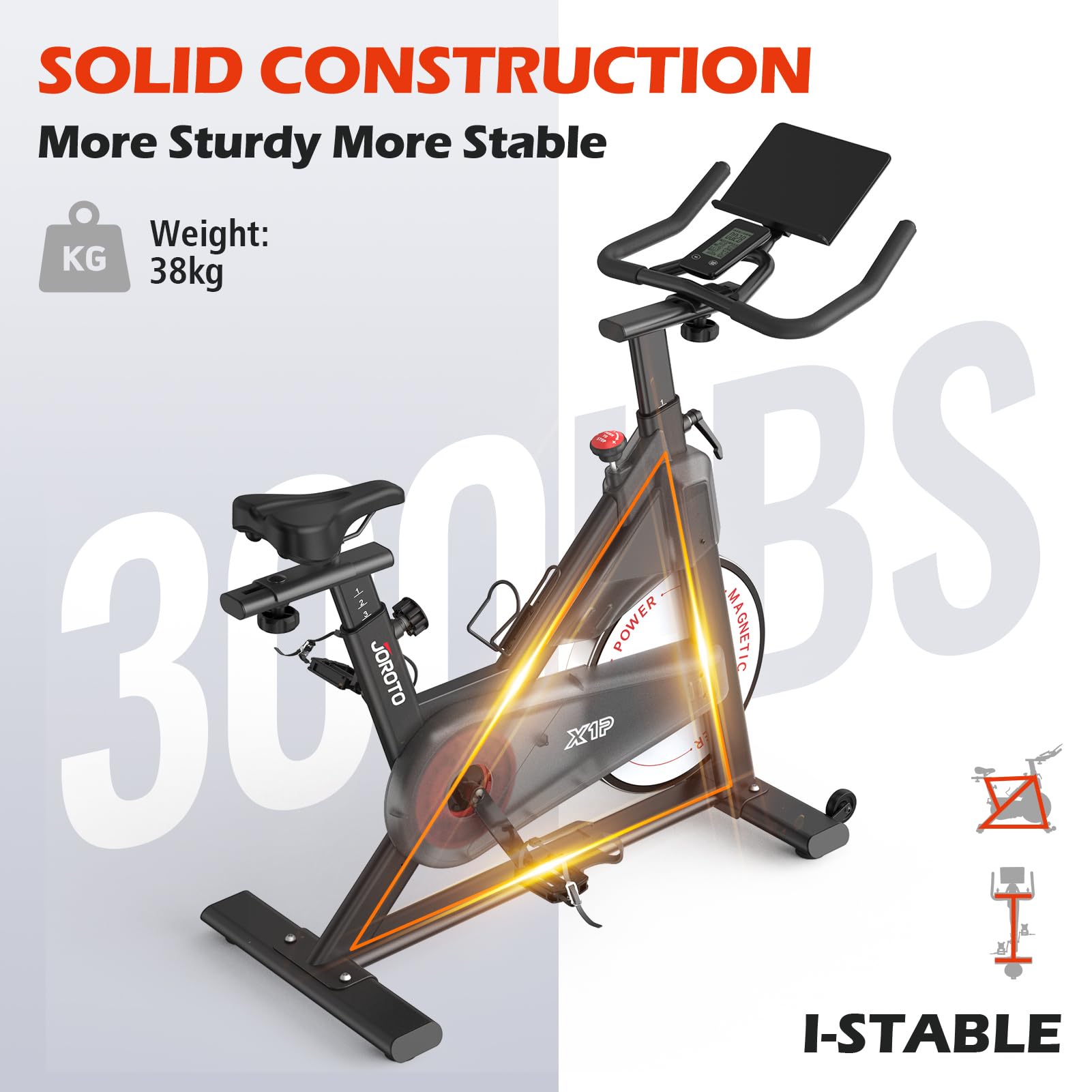 JOROTO Heimtrainer Fahrrad mit Magnetischem Widerstand, Ergometer Hometrainer mit RPM Monitor, Spezialisiertes Indoor-Cycling-Bike, 15 kg Schwungrad | Bis 150 kg | 11,8 Zoll Tablet-Halter (Schwarz)