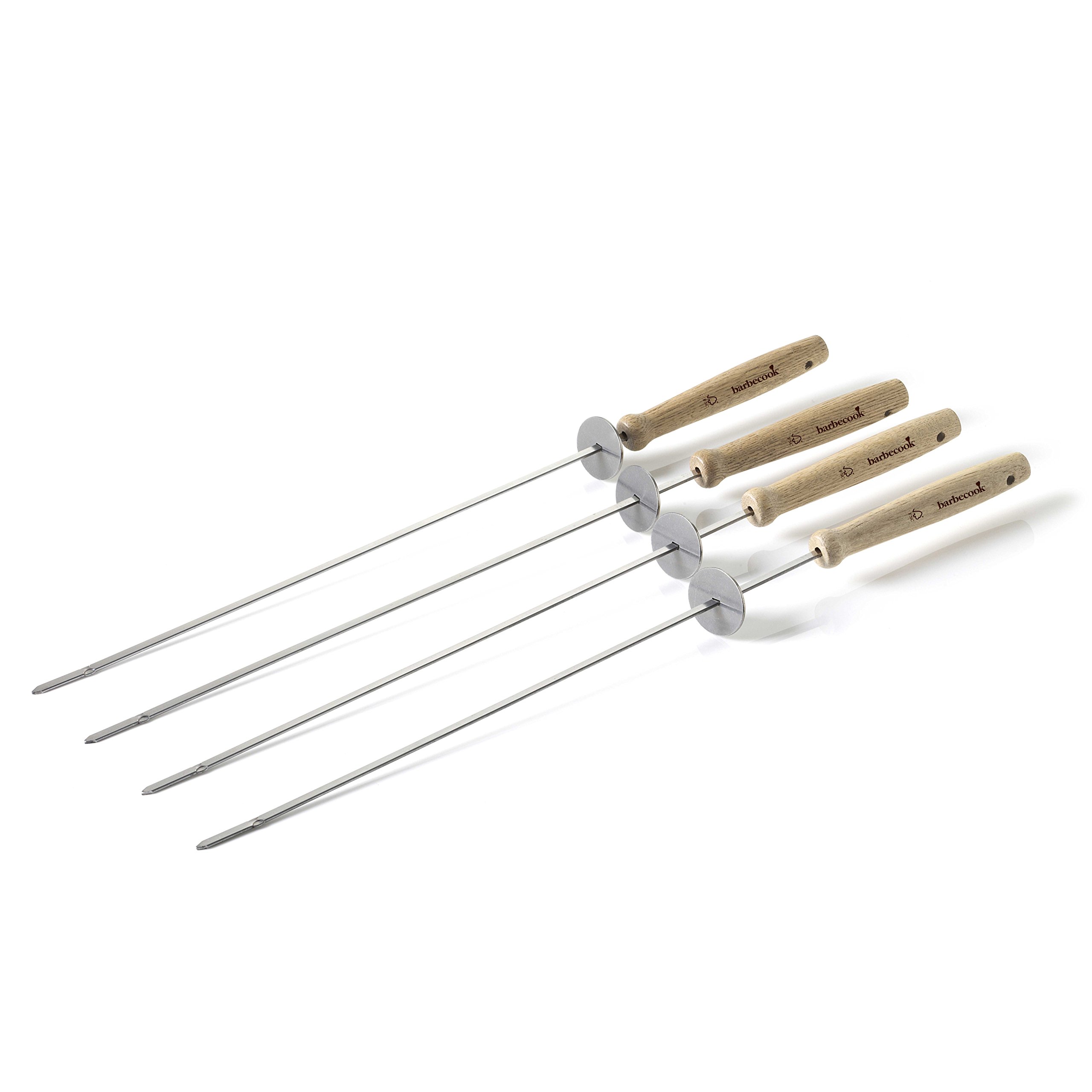 Barbecook Spiedini da Barbecue riutilizzabili, Set di 4 spiedini, Accessori per Barbecue in Acciaio Inox e Legno, 46 cm