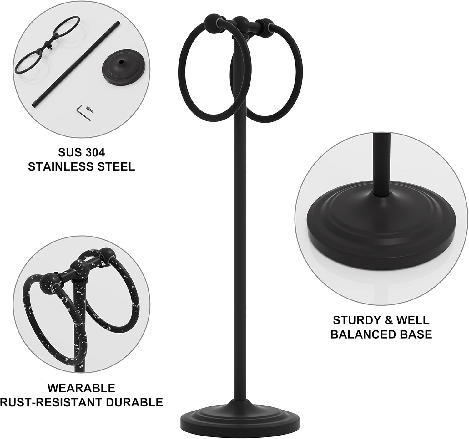 BGL Hand Towel Holder Stand for Bathroom, Hand Towel Stand for Bathroom Counter, Free Standing Towel Racks for Bathroom with Weighted Base,Matte Black - Image 3