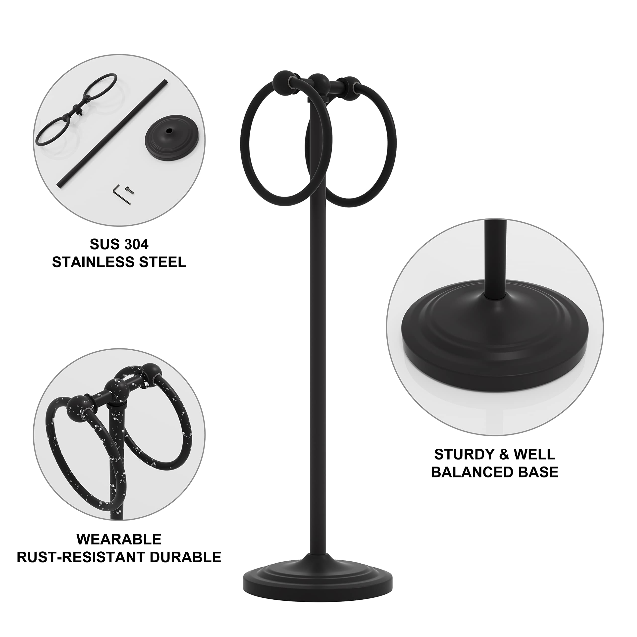 BGL Hand Towel Holder Stand for Bathroom Hand Towel Stand for Bathroom Counter Free Standing Towel Racks for Bathroom with Weighted Base,Matte Black - Image 3