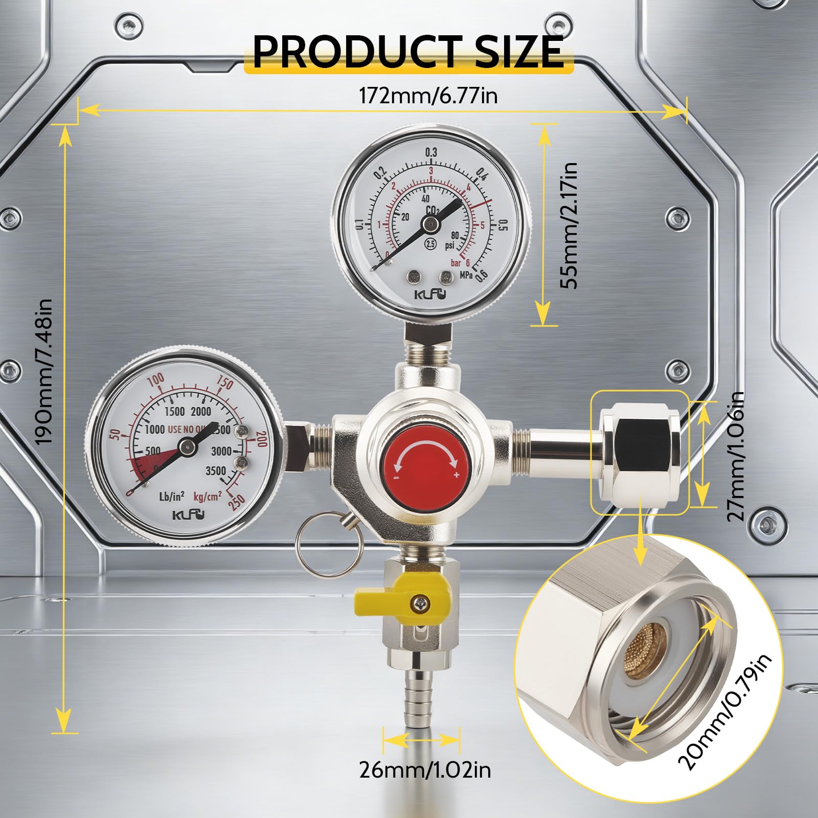 Reductor de presión de CO2 para cerveza, regulador de presión con doble medidor W21.8, reductor de presión profesional reutilizable para máquina de cerveza, grifo de cerveza y cerveza