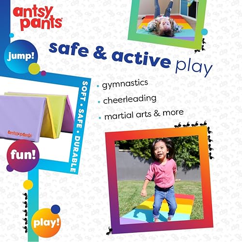 Miniatura 4 de Antsy Pants - Colchoneta de gimnasia, fácil de limpiar, resistente, plegable para niños, acolchada, ligera, portátil, asa de transporte, equipo de