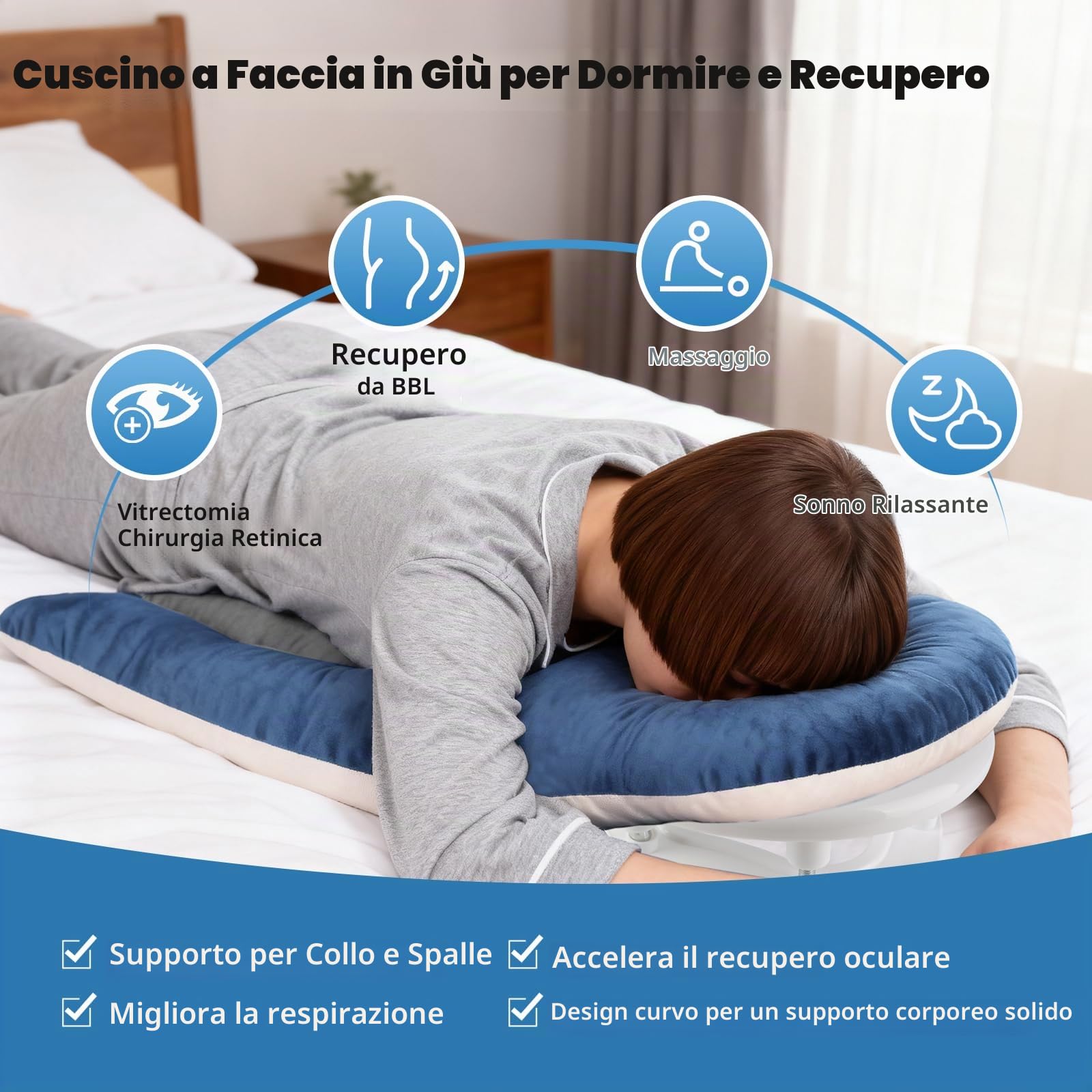 JAOGAUS Cuscino prono con foro viso, Memory Foam, Poggiatesta regolabile | Cuscino ergonomico per dormire a pancia in giù, con supporto viso e memory foam, ideale per recupero post operatorio occhi