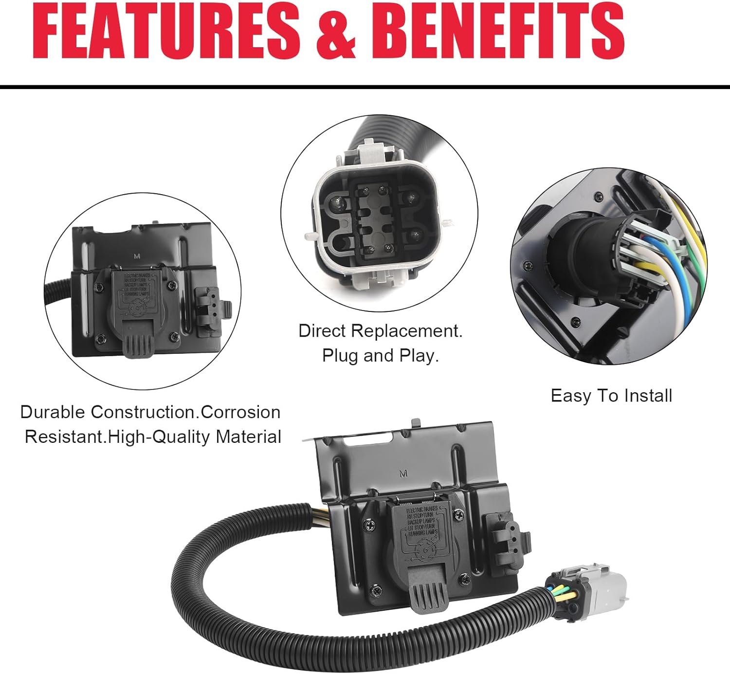 Trailer Tow Wiring 4 & 7 Pin Harness Plug Connector Assembly with Mounting Bracket,Fits for 1999-2001 Ford F250 F350 Super Duty Replaces# YC3Z-13A576-CA