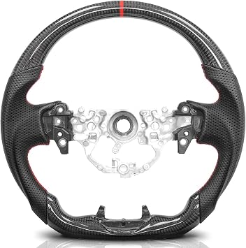 Real Carbon Fiber Steering Wheel for Toyota Camry XV80 2025-2026, Crown 2023-2026 Crossover Sedan Signia, Red Stripe Red Stitching Flat Bottom Sport Grip Replacement, No Heating