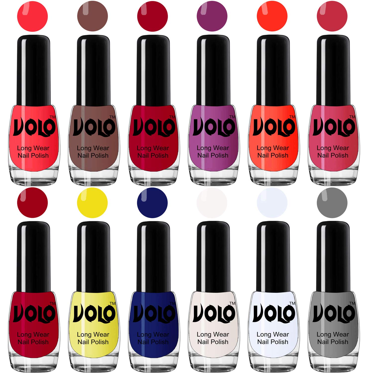 Volo Best Affordable Gloss Nail Polish Combo 12 Pcs Full Year Collection(Red, Nude, Red, Plum, Coral, Pink, Red, Yellow, Blue, White, Top Coat, Grey) 60 ML-image-11