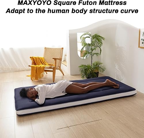 Miniatura 132 de MAXYOYO - Colchón tipo futón japonés, acolchado, para cama, extra grueso, plegable, transpirable, tumbona para el suelo, cama de invitados para Azul