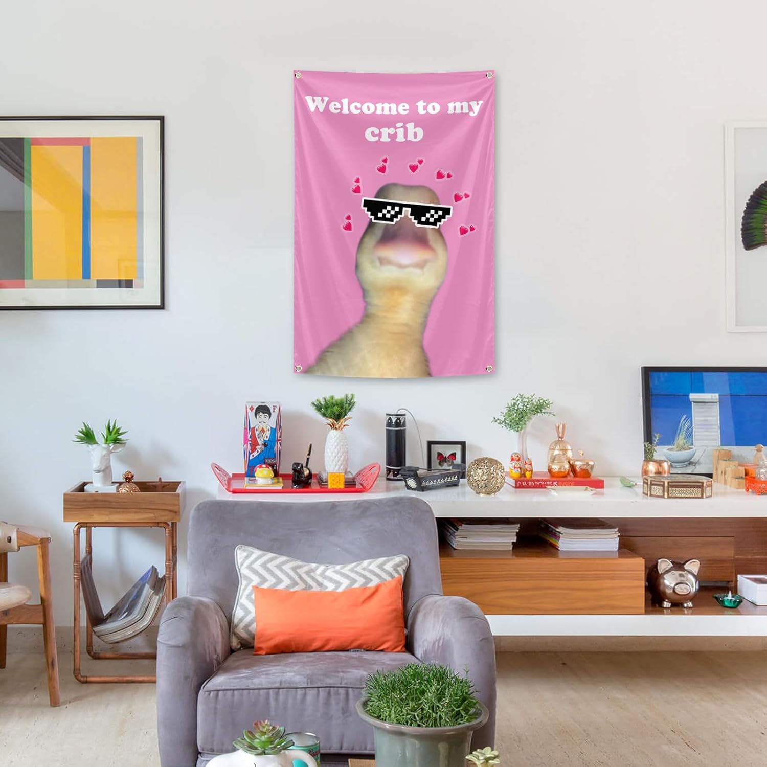 Welcome To My Crib Flag 2x3 Feet Tapestry With 4 Brass Grommets. Funny Flag for Teen Girls Room Indoor Outdoor Bedroom and College Dorm Wall Decor Banner. (pink) - Image 5