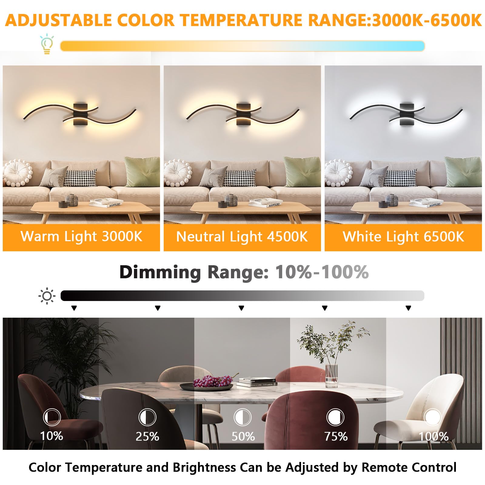 LED Wandleuchte Dimmbar 80CM, 32W 3600LM LED Wandlampe Dimmbar mit Fernbedienung & APP, 3000K-6500K, Schwarz Wandleuchte Innen Up Down Beleuchtung für Schlafzimmer Wohnzimmer Flur Treppe Küche