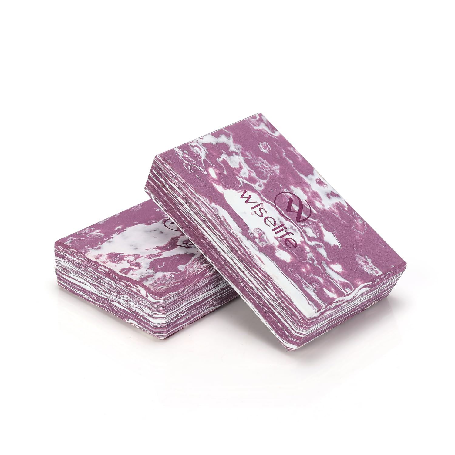 WiseLife Sleek Yoga Block | Yoga Brick (Regular Size), High Density Premium TPE Foam Material, Soft Surface, Triple Layer for Optimum Balance, Support & Cushion (Purple Marble- PACK OF 2)