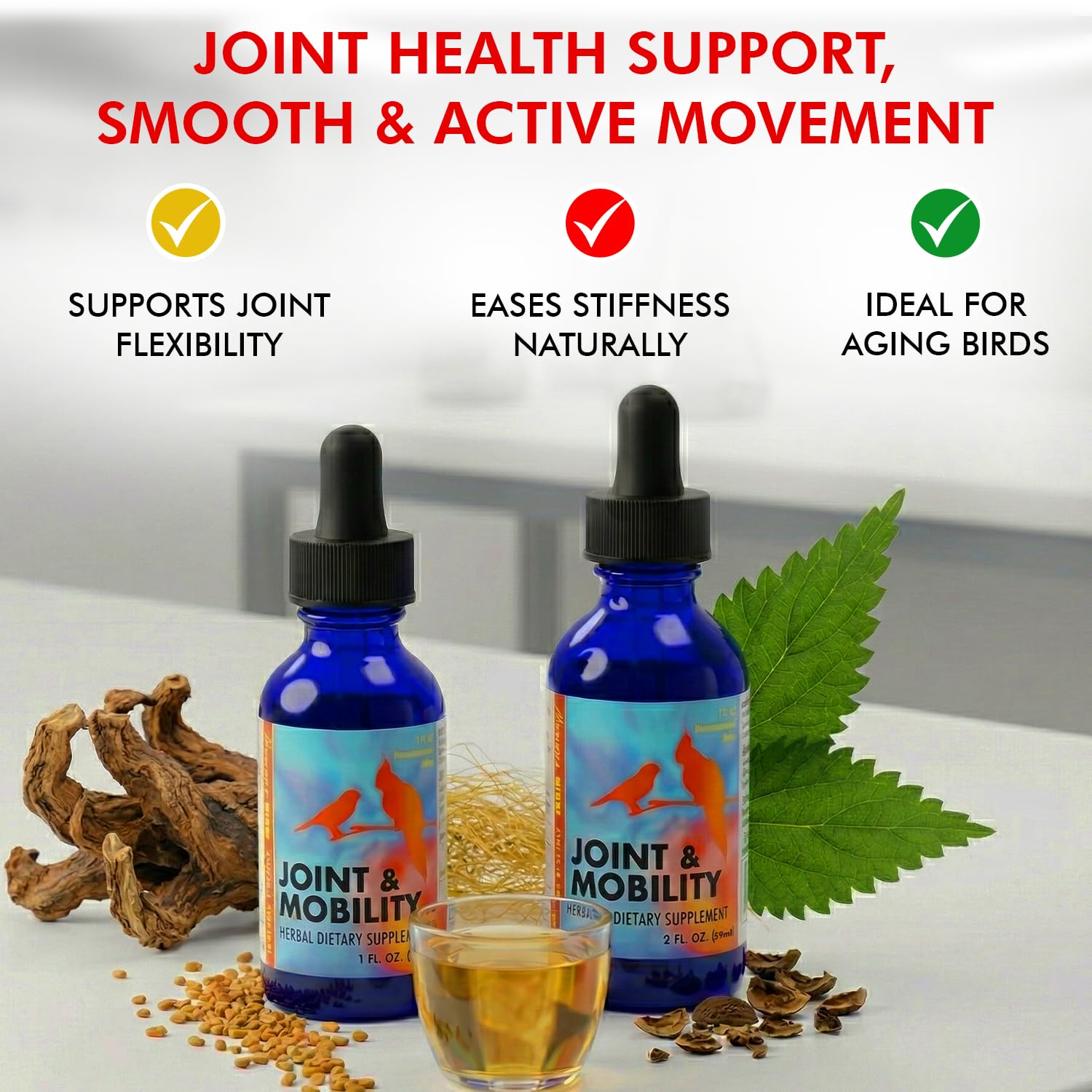 Morning Bird Joint & Mobility 2 fl oz – Herbal Liquid Supplement for Birds – Supports Joint Health, Muscle Comfort & Mobility – Ideal for Aging or Recovering Birds