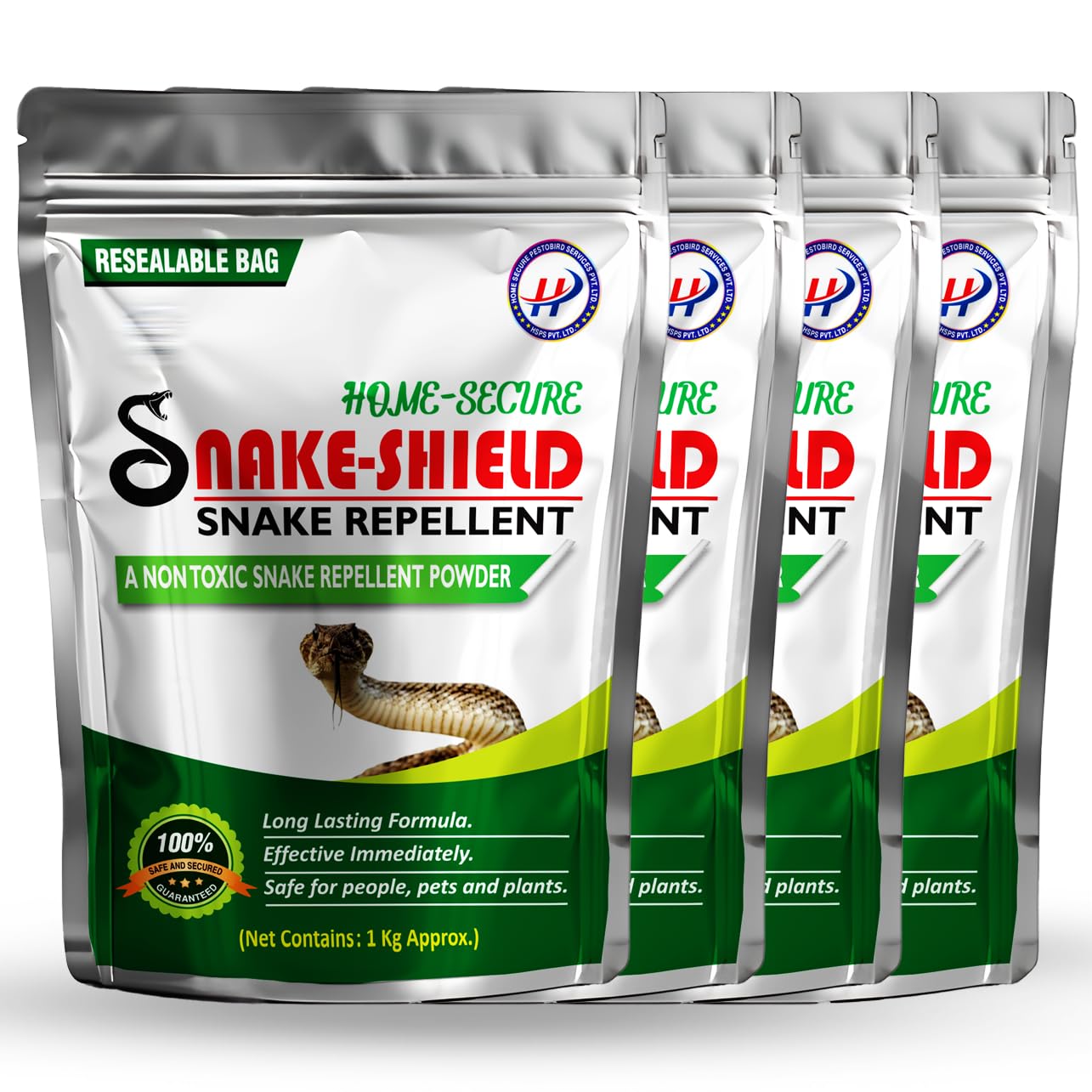 Home-SecureSnake-Shield Non-Toxic Snake Repellent Powder (1 Kgs X 4 Pcs.), no Chemical Snake Repellent for Outdoors, Snake Away for Garden, Snake Repellent for Home, Anti Snake Powder