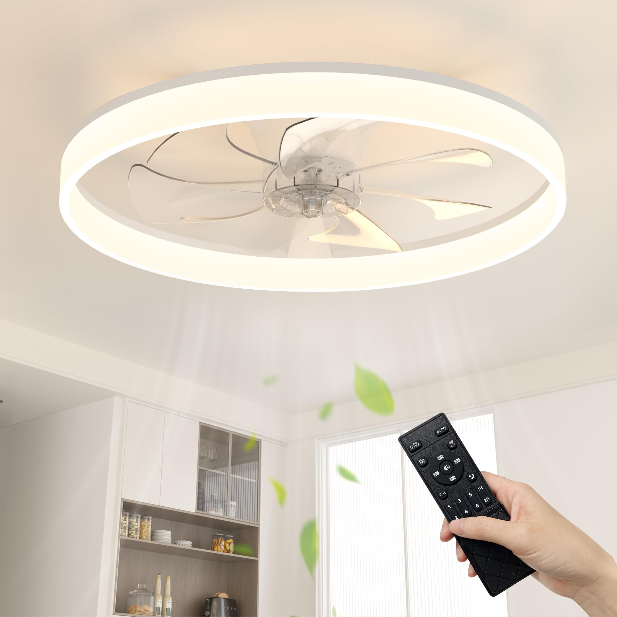 NIORSUN 60cm Ceiling Fans with Lights and Remote, 6 Speeds Modern Smart LED Ceiling Fan Light, 3000K-6500K Dimmable Quiet Fan Lights Ceiling for Bedroom Living Room Dining Room (White)Recycled Claim Standard Blended