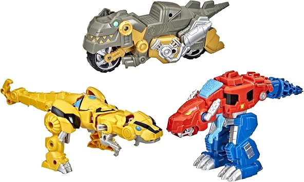 Transformers Playskool Primal Team-Up 3-Pack with Optimus Prime,Bumblebee, and Grimlock Converting Dinosaur Figures, 4.5-Inch Toys, Ages 3 and Up