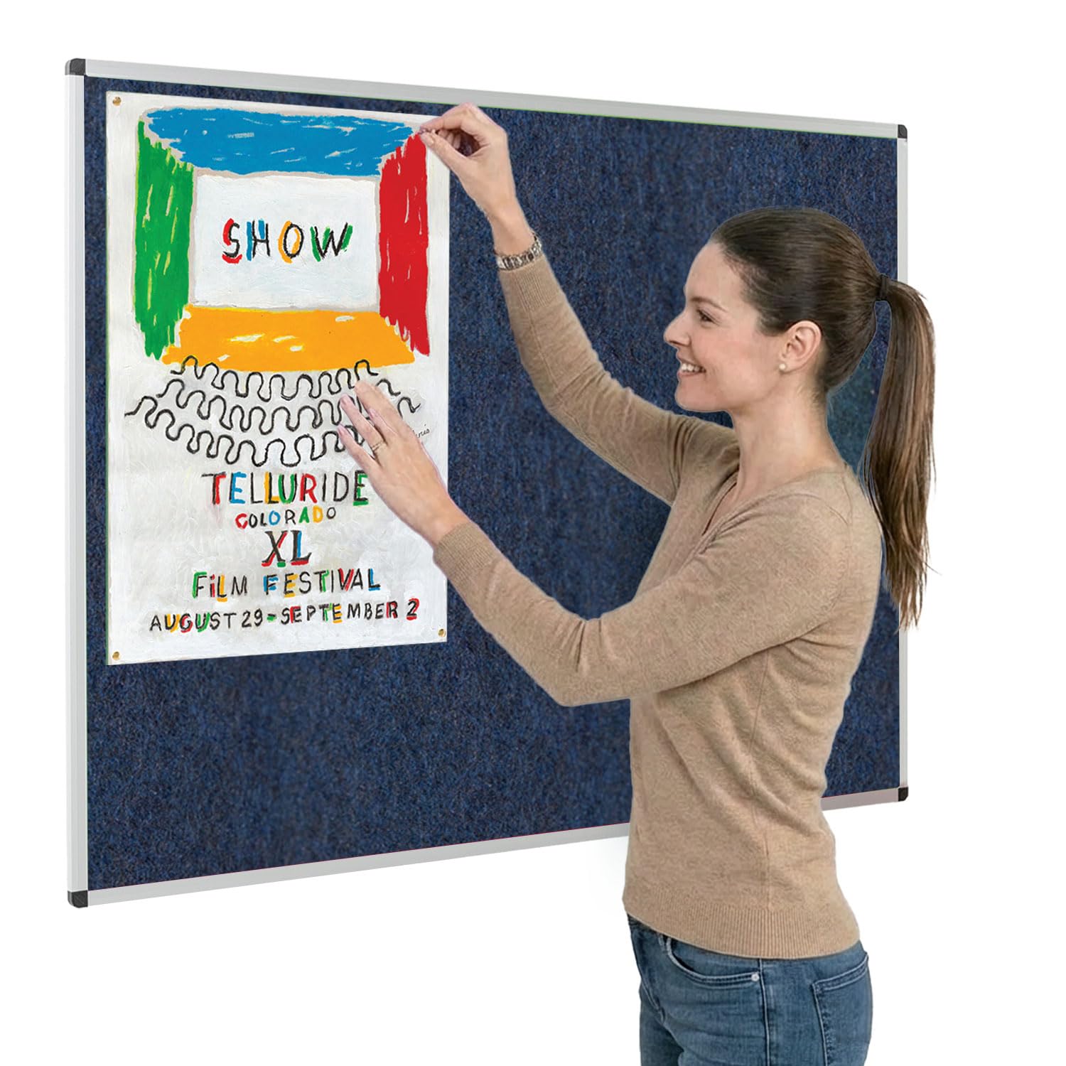 Metroplan Fire-Retardant Aluminium Frame Noticeboard, 120 x 90 cm, Ink Blue Pinboard, Wall-Mounted, 12 Colour Pinboard Options - Ideal for Office, Classroom, Notice Displays