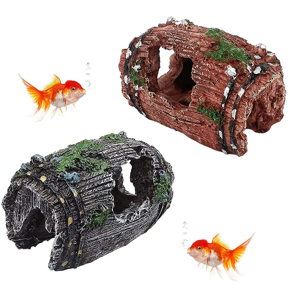 2x Aquarium Deko Baumstamm - Realistische Moos Höhle Für Fische & Reptilien