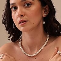 Vista 2 de LeCalla Collar de perlas de plata de ley 925, 0.315 in, collares de perlas de imitación para mujer, Plata esterlina, Perla