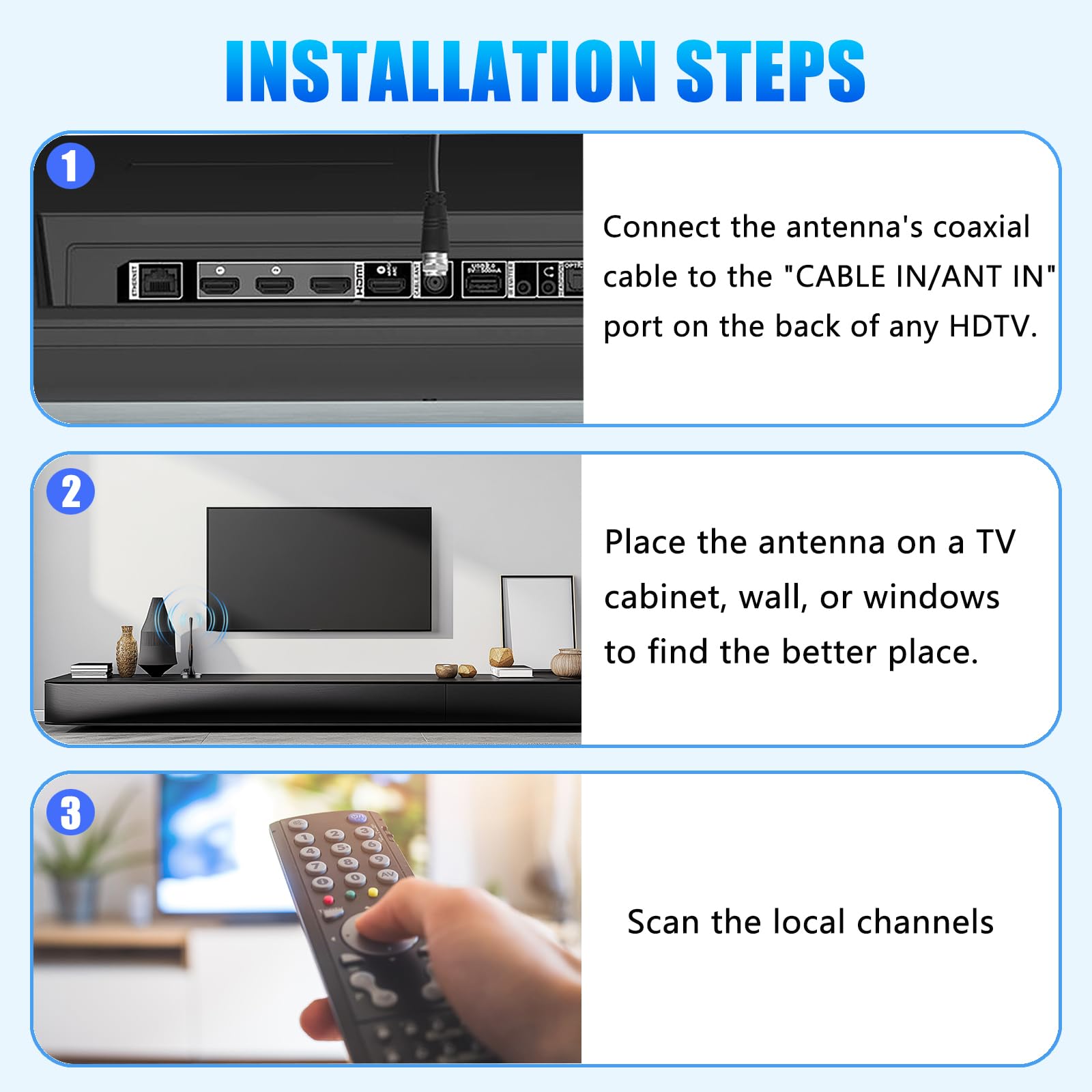 Antenna TV Interna, Antenna per Smart TV per ricezione a lungo raggio e tutte le Smart TV e vecchie TV, antenna digitale HD con amplificatore di segnale per canali locali, supporta 4K 1080p