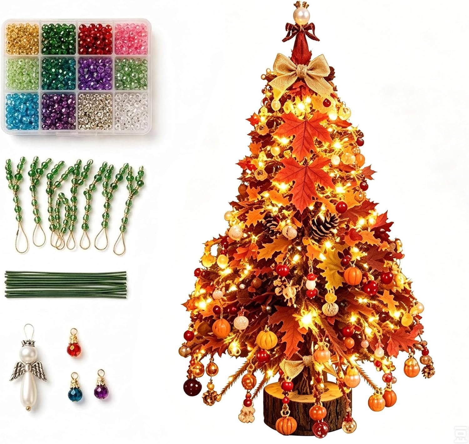 DIY Beaded Christmas Tree Kit, with Colorful Beads & Ornaments