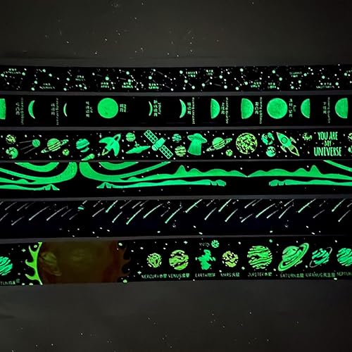 Miniatura 3 de YUBBAEX Juego de cinta adhesiva luminosa de galaxia Washi que brilla en la oscuridad, decoración para artes, manualidades, suministros de diario,