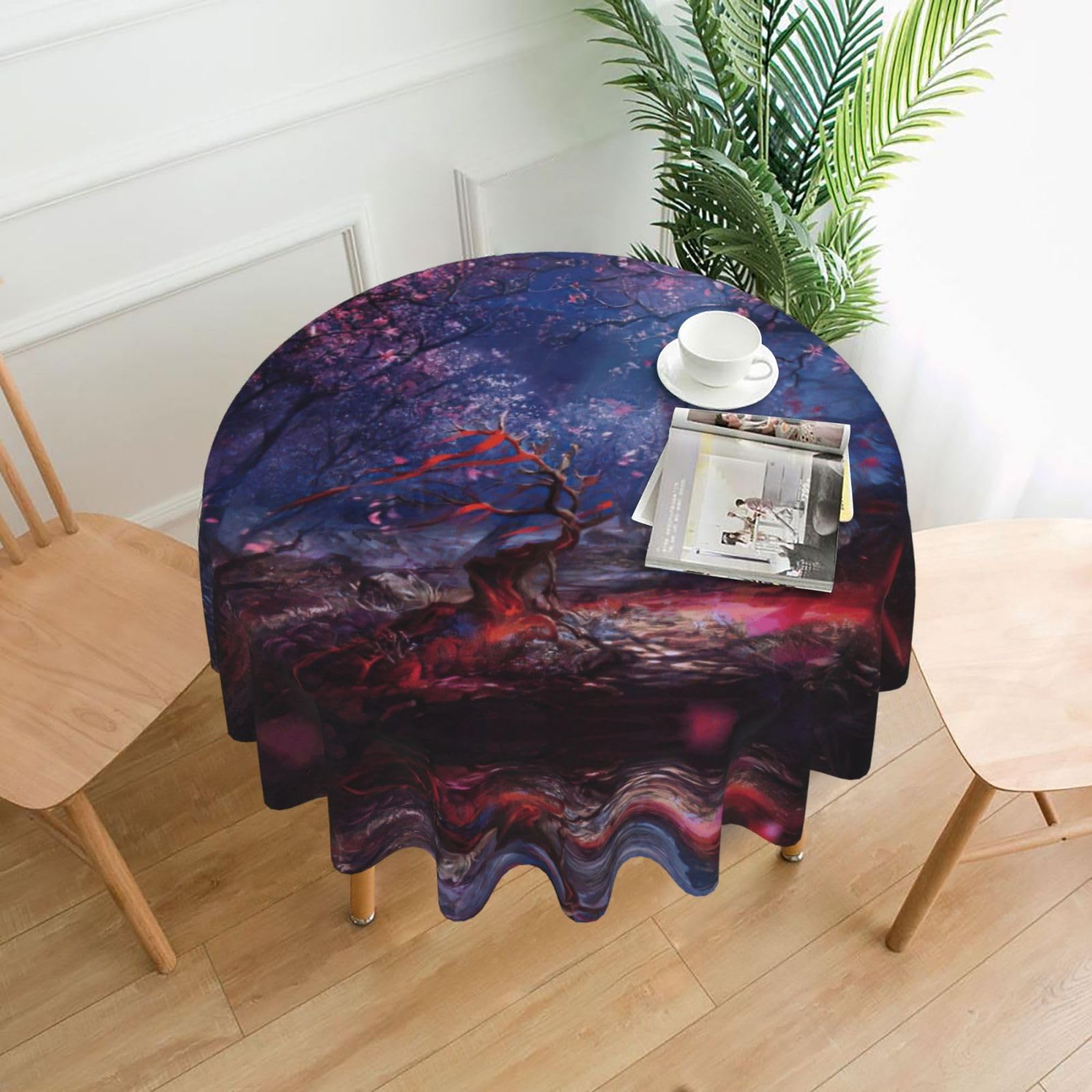 Zcmkjlg Fall Flowers Tree Scenery Print Quick Ship Round Tablecloth 60in Polyester Washable Cover for Dining Room
