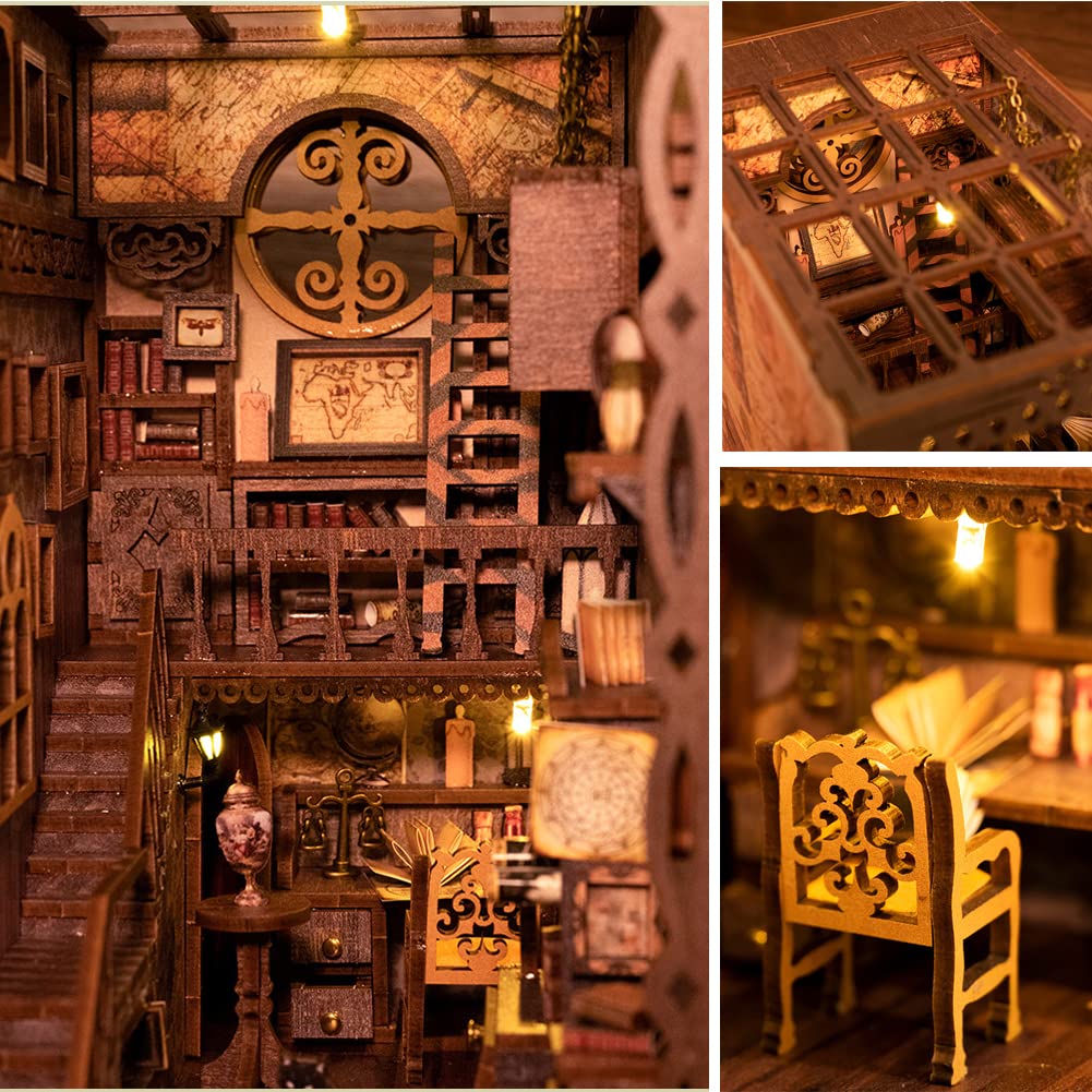 Kit Angolo Libro - Puzzle di Paralibri in Legno 3D Paralibri in Miniatura per Librerie, Kit Angolo Libro Fai da Te con Luce LED per Adulti e Adolescenti (SL09)