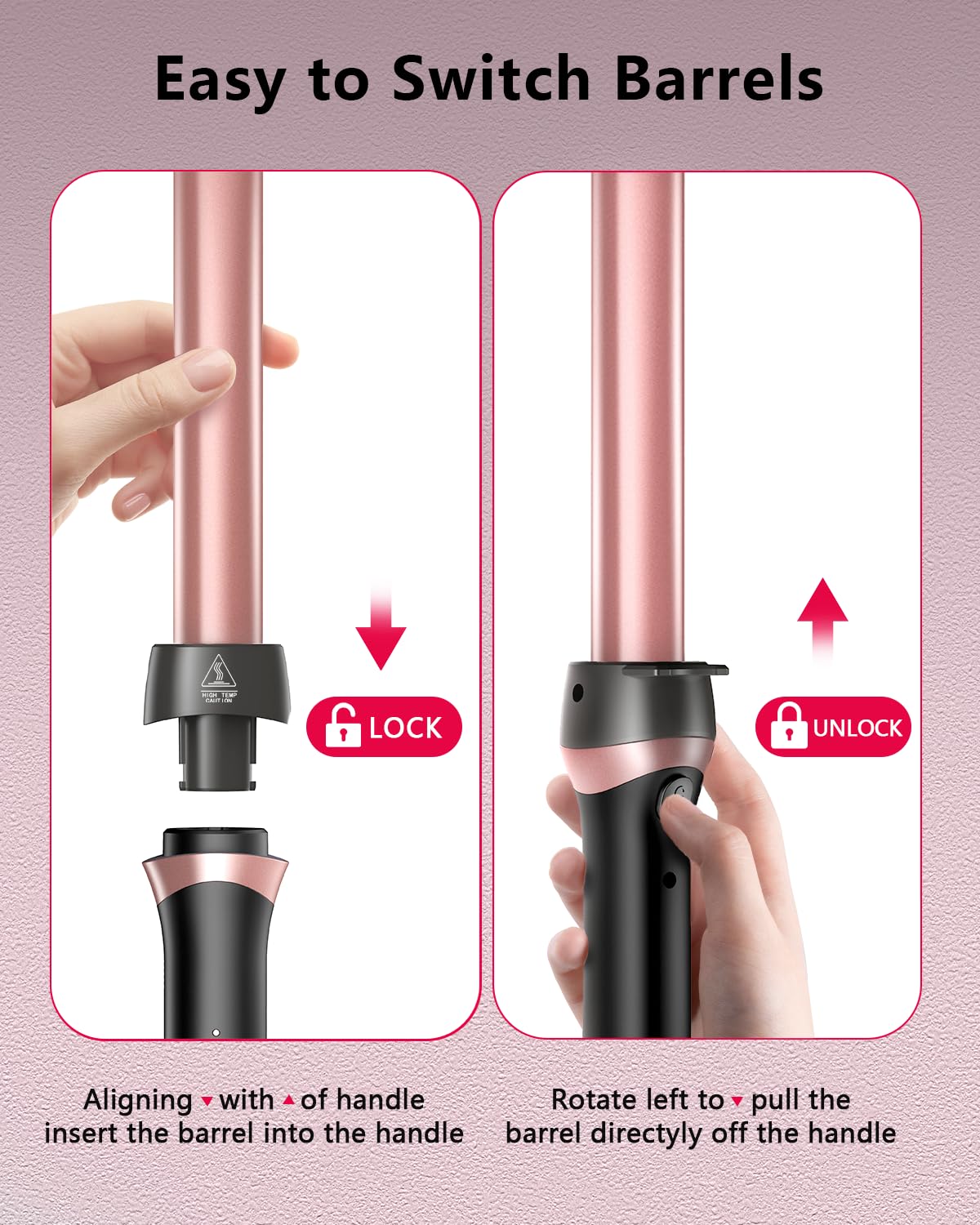 5-in-1 Curling Wand Set with Ceramic Barrels, Thermal Brush and Dual Voltage