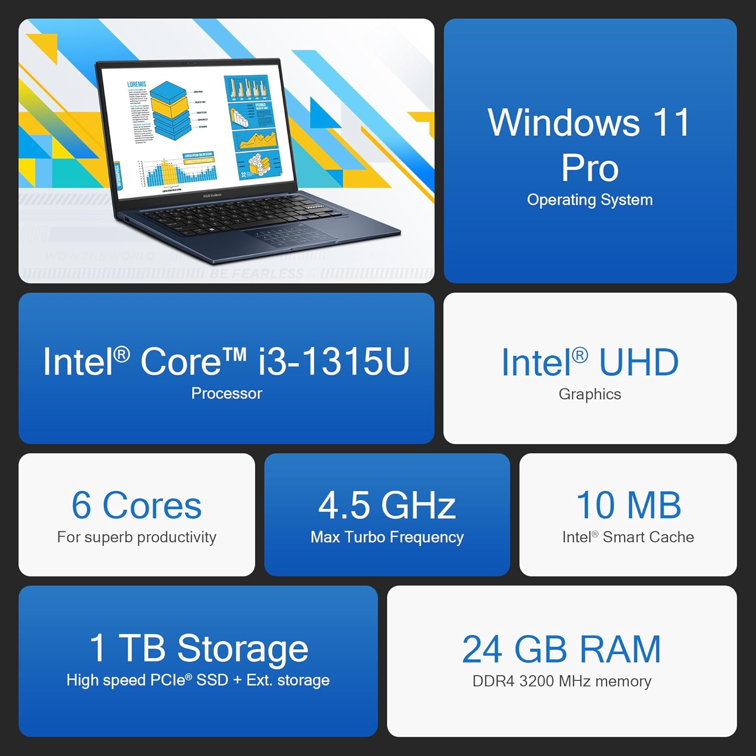 ASUS Vivobook 14" FHD Laptop for for Student Business 2025, AI-Powered Computer, 6-Core Intel i3, 24GB RAM & 1TB Storage (512GB SSD + 500GB Ext), HubxcelAccessory, WiFi, Win 11 Pro, Lifetime MS Office image 2
