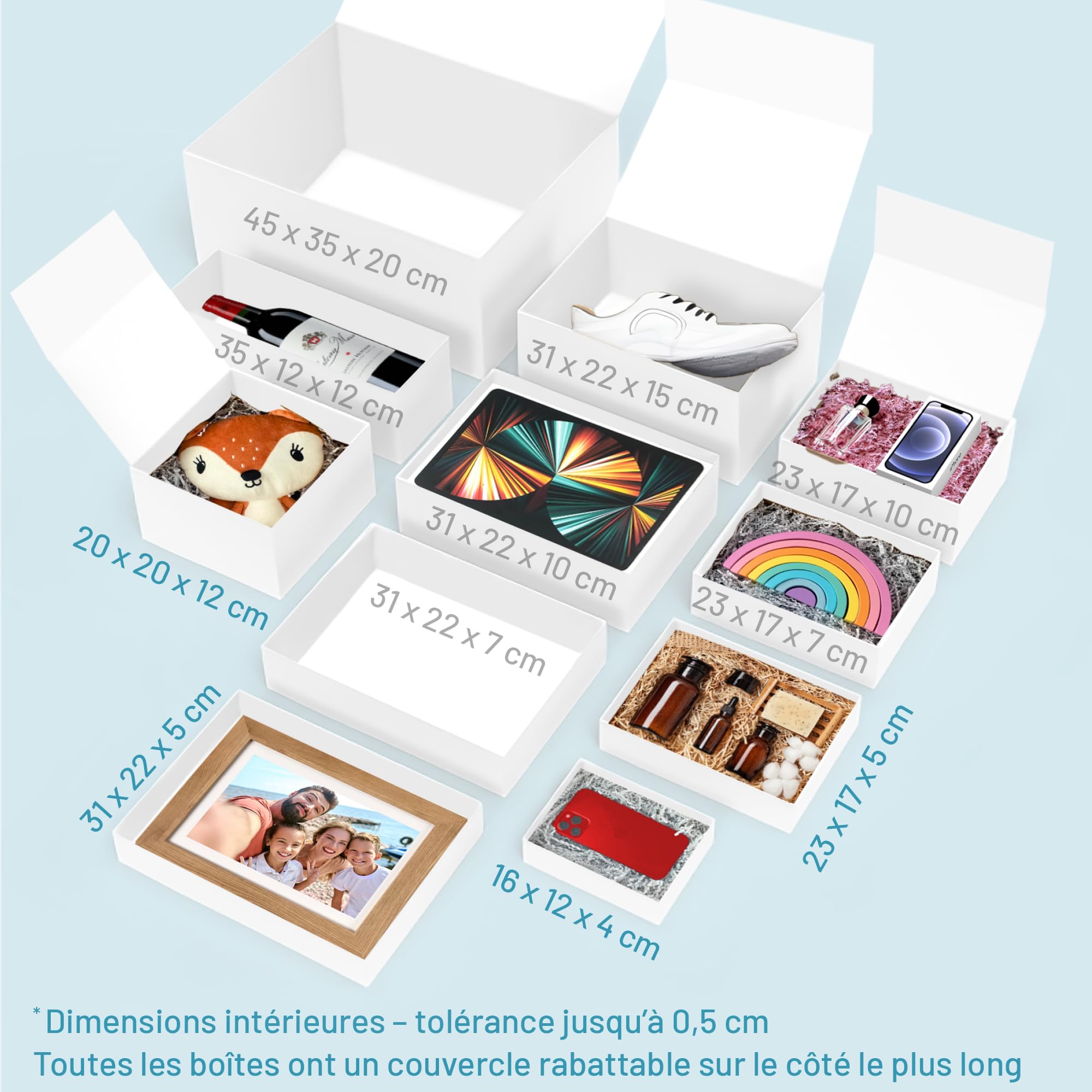 Boîte Cadeau avec Couvercle - 31x22x5 cm - Coffret Carton avec Fermeture Magnétique - Idéal pour Anniversaire, Mariage, Noël, Naissance - Emballage en blanc pour Présent - Pack de 10