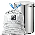 XUXRUS 2.6 Gallon Trash Bags with Drawstring, 50 Count Printed Small Garbage Bags, Tear-Resistant & Leak-Proof Bin Liners, Odor Control, Safety Warning for Bathroom, Office