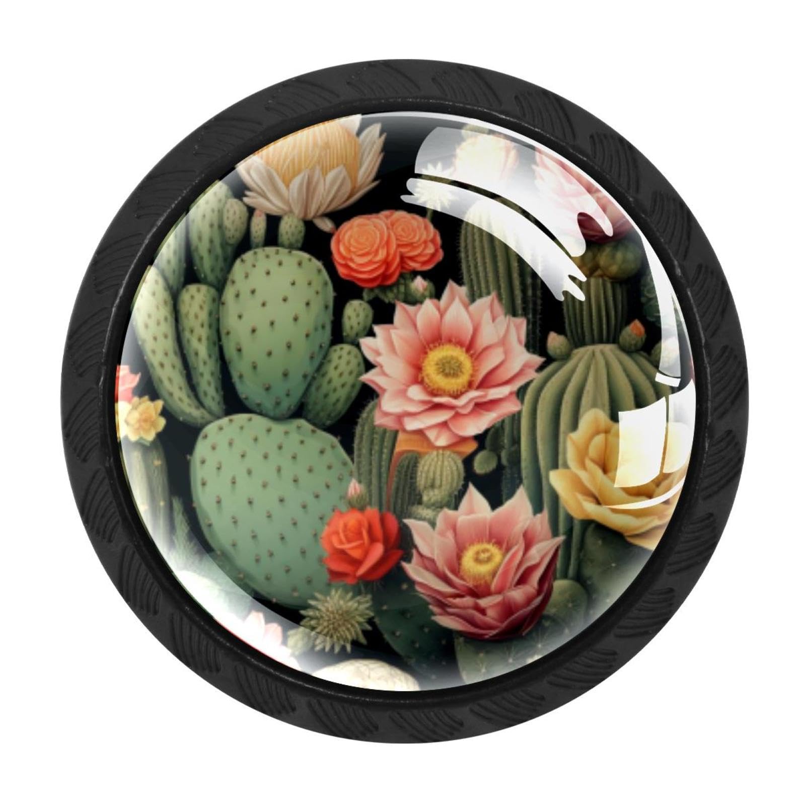 CHENZZZZ Cactus Drawer Knobs 4 Pack Crystal Dresser Knobs 35mm Glass Cabinet Knobs for Home Office Bathroom