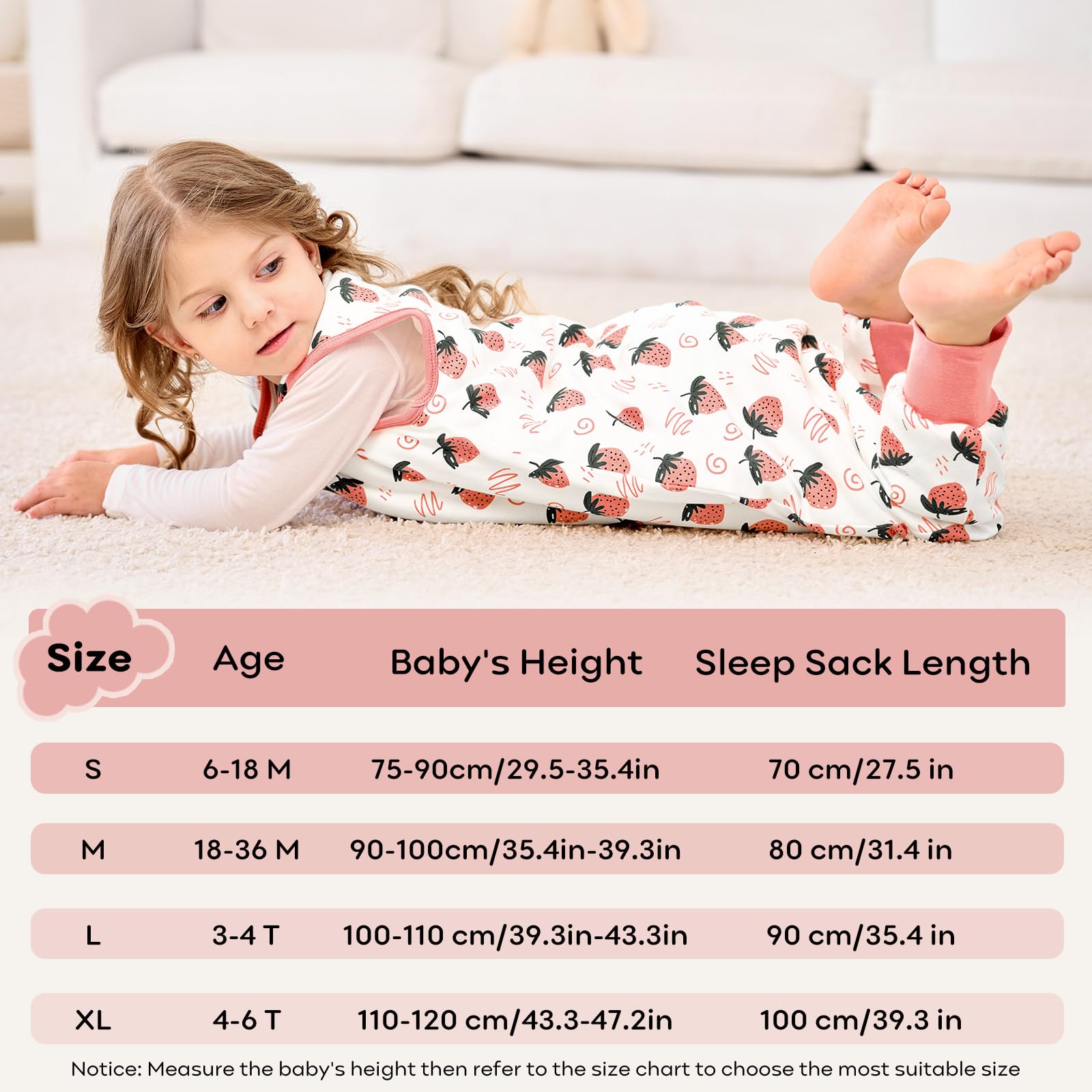 Unnivoll Śpiwór niemowlęcy 2,5 Tog zimowy z nóżkami 3-4 lata 90 cm truskawka, 2.5 Tog-Rosa truskawki, 90cm/3-4 Jahre