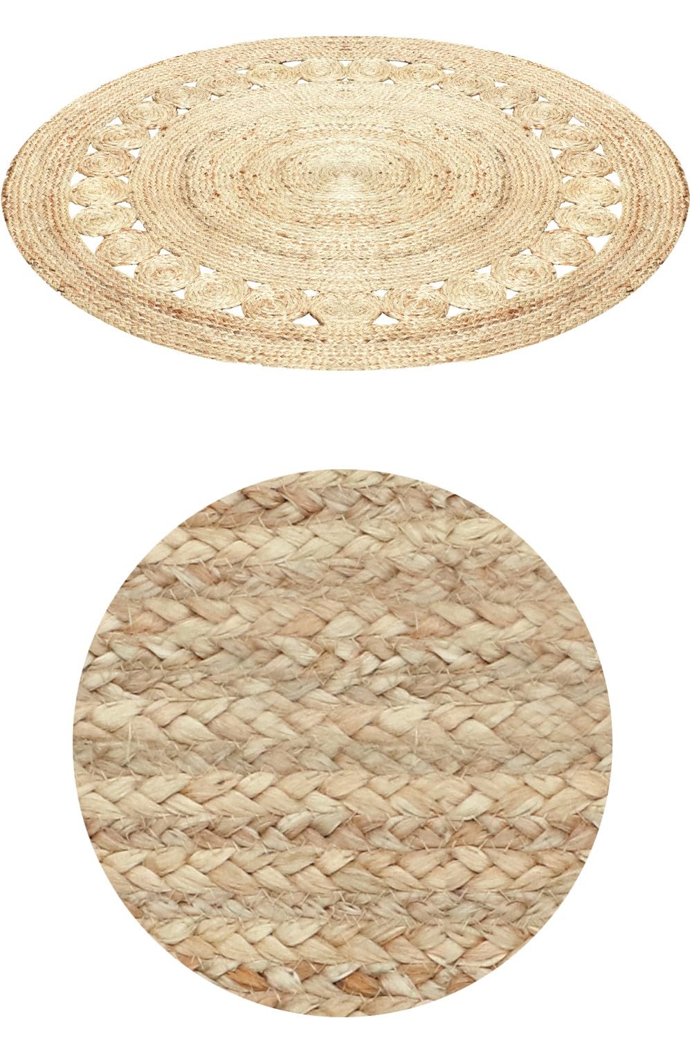 Runder Jute-Teppich Jemina handgemacht aus Jute in Natur-Beige 120 cm