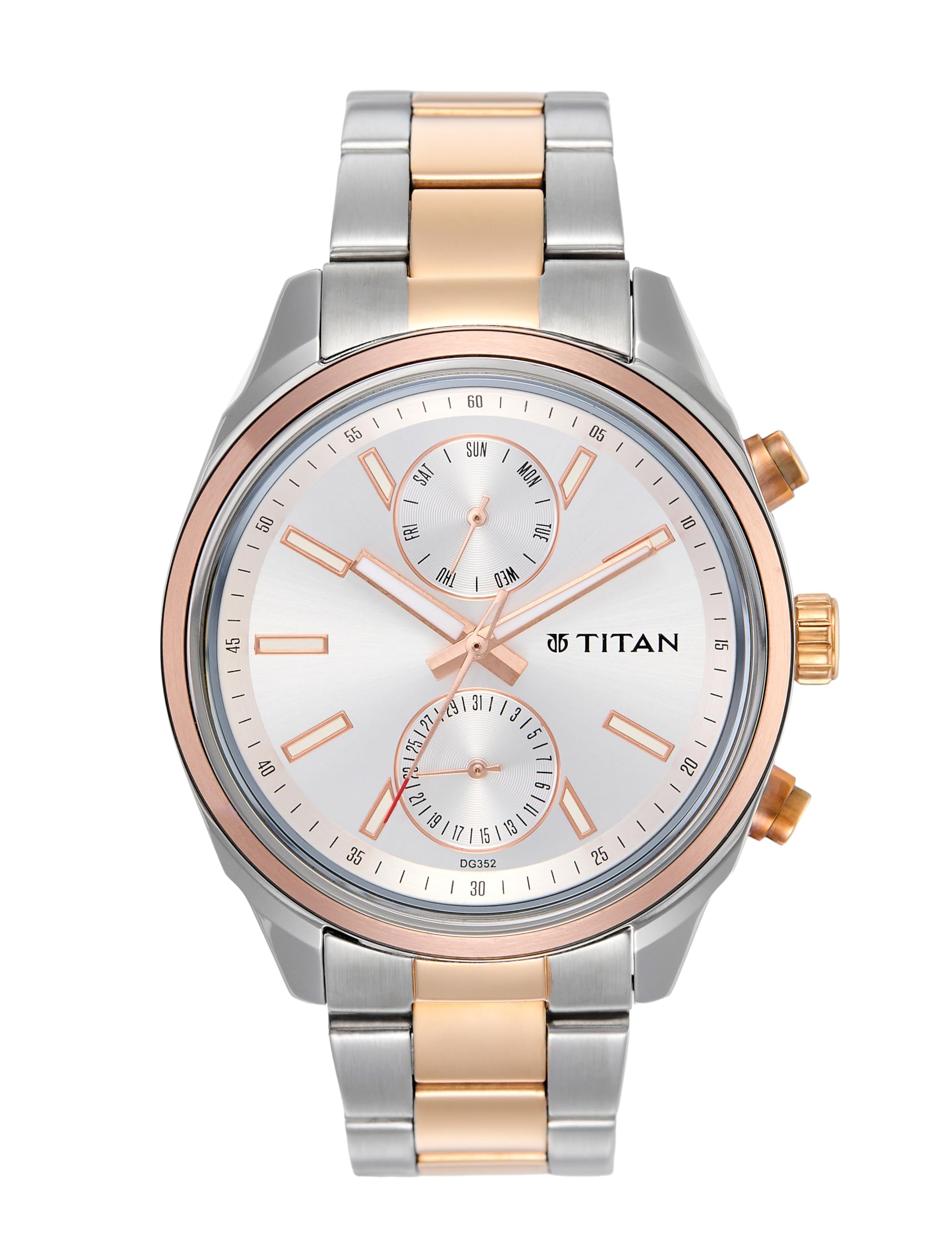 Titan Bandhan Quartz Multifunction White and Silver Dial Two Tone Silver & Rose Gold Stainless Steel Strap Watch for Couple - NT17332570KM01