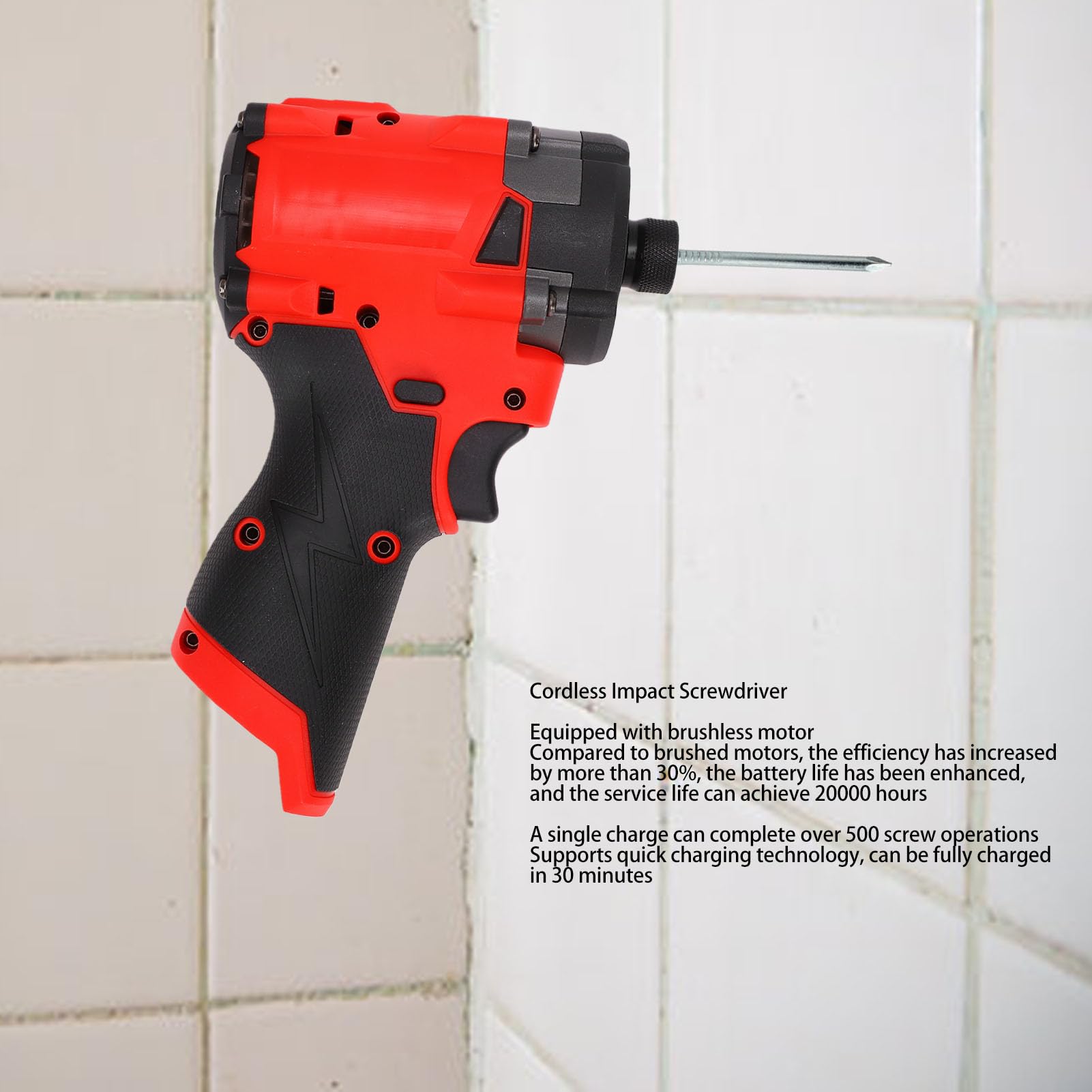 Fabater Cacciavite Senza Spazzole, Avvitatore a Percussione a Batteria con Coppia di 300 Nm con Velocità Variabile 0-3000 Giri/min,Luce a LED per Installazione di Mobili Riparazione