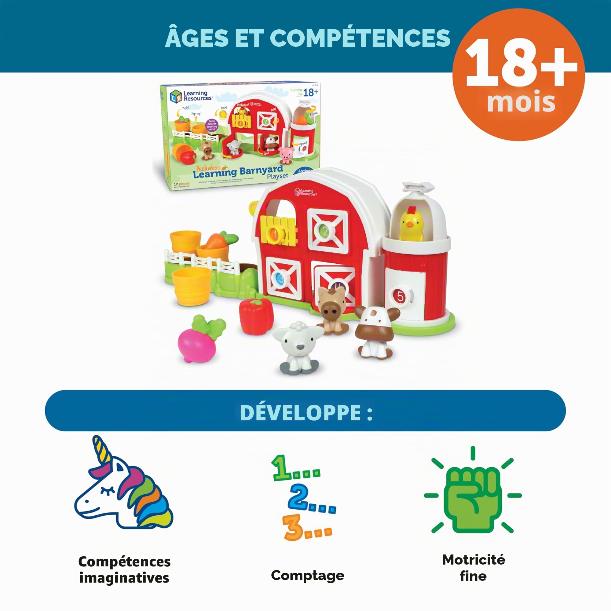 Learning Resources Jeu pédagogique de la Ferme Peekaboo, Jouet de la Ferme pour Tout-Petit, Jeu pour l'imagination, Jouet Mixte dès 18 Mois