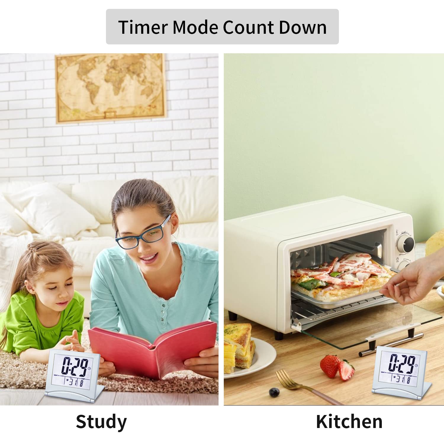 KANBIT Reloj despertador de viaje digital pequeño, funciona con pilas, reloj despertador portátil con pantalla de números grandes con temperatura, luz de fondo nocturna, reloj de escritorio de 1224