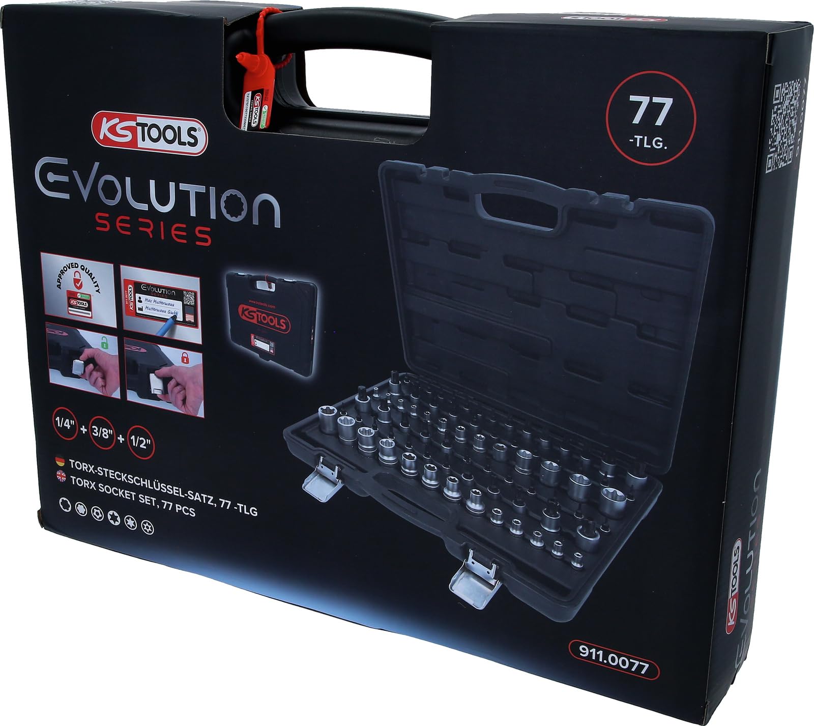KS Tools 911.0077 EVOLUTION Series 1/4"+3/8"+1/2" Torx-Steckschlüssel-Satz, 77-tlg