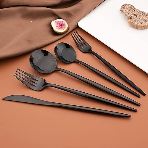 Miniatura 3 de Tenedor moderno de 4 piezas, juego de tenedores de acero inoxidable 18/10, mango redondo y pulido espejo negro, 8.66 pulgadas, 2.47 onzas 4