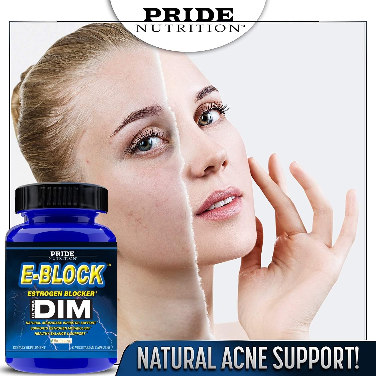 Pride Nutrition E-Block DIM Supplement 700MG Extra Strength Estrogen Blocker | Hormone Balance for Men and Women | M e n o p a u s e, Acne, Hot Flashes Relief, PCT & P r o s t a t e Support 60 Ct.