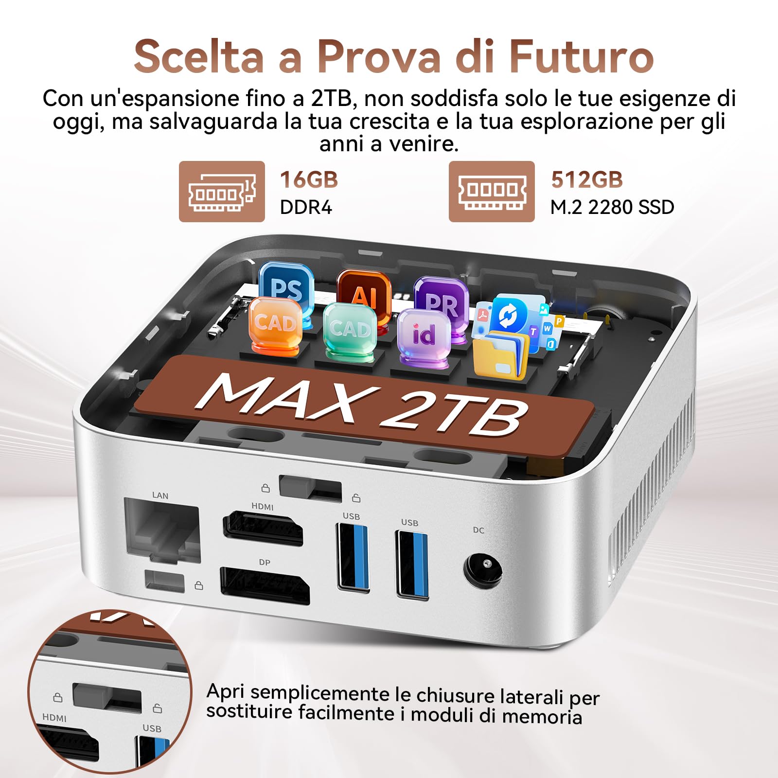 Huidun H80 Mini PC Win 11 Pro, AMD Ryzen 5 16GB RAM 512GB SSD, Micro Desktop Computer, Grafica Radeon Vega 8, 4K@60Hz UHD, Silenzioso per Ufficio, Studio e Automazione 24/7, Garanzia 3 Anni